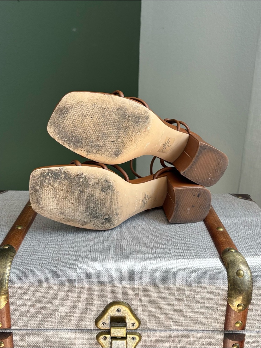 Marc Fisher Tan Strappy Block Heel Sandals - Picture 3 of 3